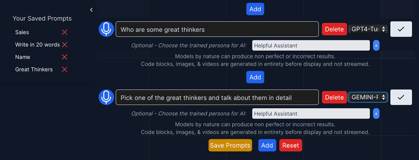 Saved Prompts and Sequences